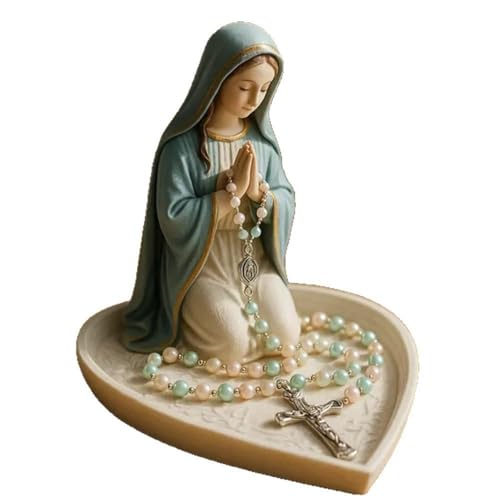 LUOBEIYAOHL Virgin Mary Rosary Holder Statue Catholic for Home Mother Mary Statue Stand