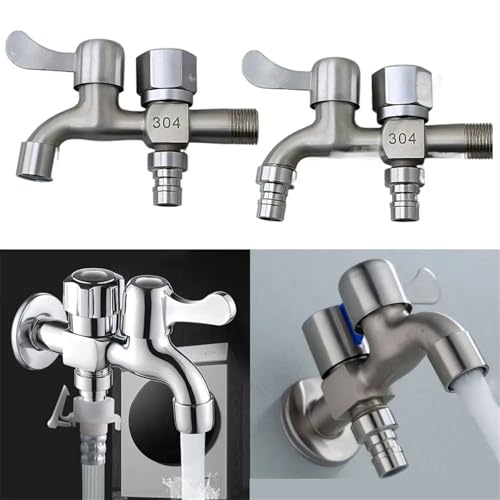 Robinet double sortie en acier inoxydable pour machine à laver et jardin