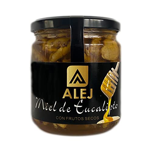 Alej Miel Pura de Abeja Natural Ecologica Gourmet miel Cruda de eucalipto con Frutos Secos, Miel 100% Pura Natural Española Honey Sin Filtrar, En Tarro de Cristal de 400g Cover