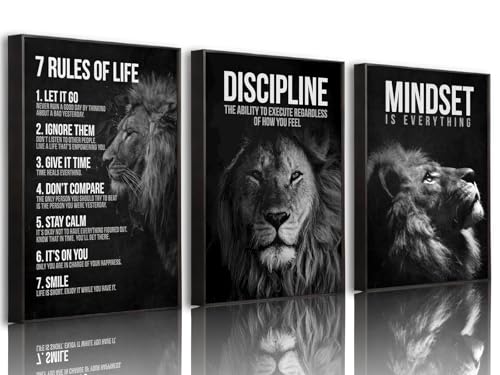 3 Pcs Black Framed Lion Inspirational Quotes Canvas Wall Art