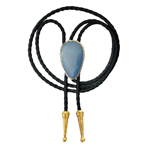 Image of Daisy Del Sol Gemstone Bolo Tie Braided Vegan Faux Leather Natural Stone Gold Handmade Necklace Adjustable Boho Western Jewelry