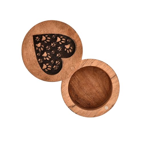 EDHAS Dekorative Urne aus Akazienholz, Holzurne für menschliche Asche, runde Form, schöne gravierte Holzurnen (8,9 x 8,9 x 6,3 cm)