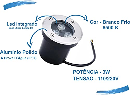 Kit de 4 Spots Led Embutir Chao Piso Jardim 3w Prova Dagua Branco Quente