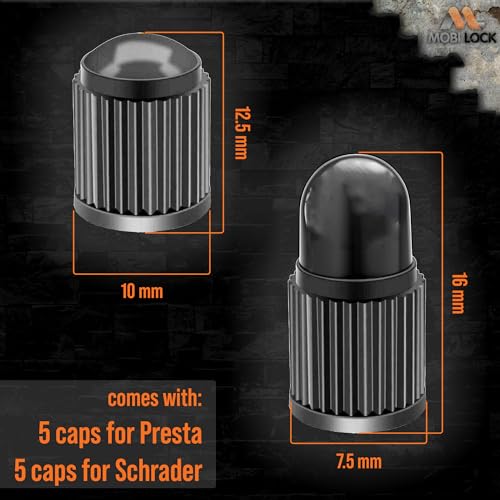 Brass Presta Valve Adaptor (Pack of 5 + 10 Caps) - Convert Presta to Schrader for All Types of Bikes, e-Bikes, and e-Scooters - Inflate Tire Using Standard Pump or Air Compressor - by Mobi Lock - Thumbnail 6