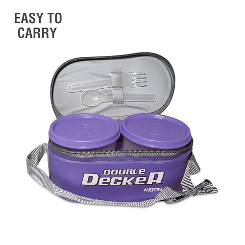 Image of MILTON Hydrameal Combo Set Lunch Box with Insulated Jacket & 490 ml Water Bottle, 3 Containers (450 ml, 280 ml, 280 ml), Microwavable & Leak-Proof Tiffin for Office, School & College, Purple