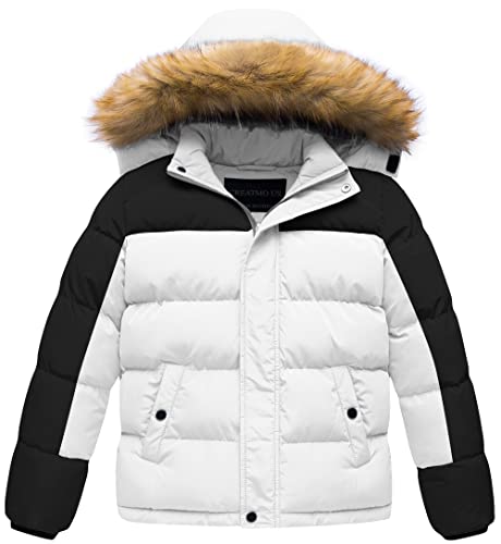 Creatmo Us Big Boys’hooded Down Alternative Coat Mid-Long Winter Puffer Fleece Jacket For Kids Black & White 14/16 #TOP28