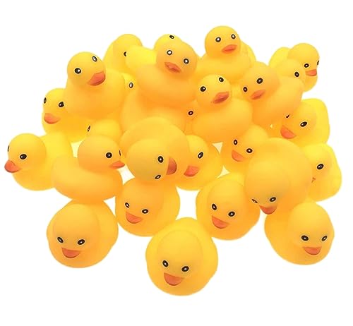 JZK 30 patos de baño de goma amarillos, flotador y chirriante, mini juguete de baño para niños y bebés, juego de baño y ducha, suministros de fiesta de cumpleaños