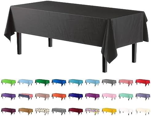 12-Pack Black Plastic Rectangle Tablecloths 54x108, Rectangular Table Cloths