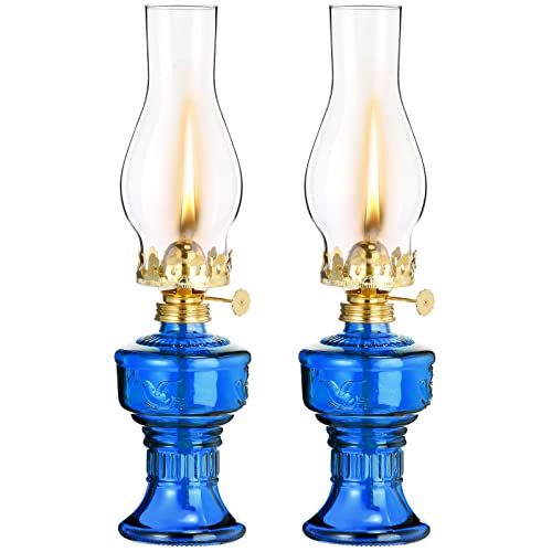 Image of 2 Pcs Oil Lamps for Indoor Use, Hurricane Kerosene Lamp, Blue