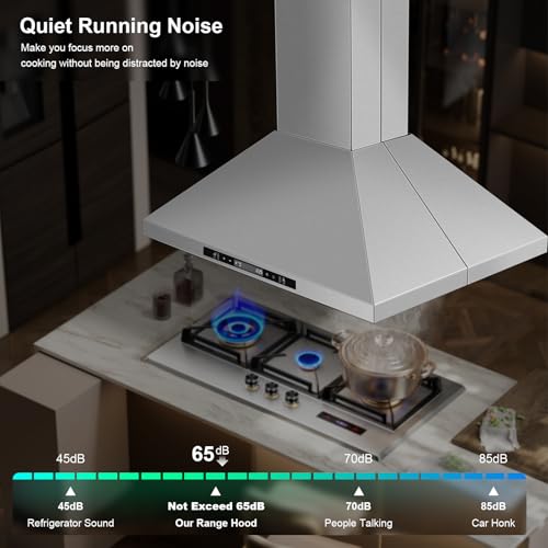Tieasy 30" Island Range Hood 700 CFM Ceiling Mount Kitchen Vent Hood with Gesture/Touch Control, 3-Speed Fan & 4 LED Lights, Convertible Ductless/Duct, Stainless Steel Baffle Filters,Time Setting by Tieasy - Image 3