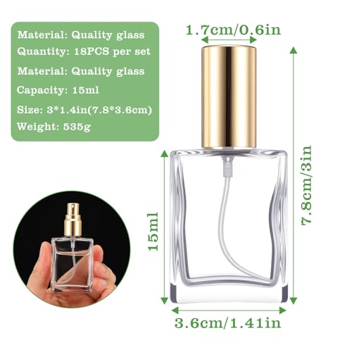 18Pcs Clear Perfume Spray Bottles 15ml Glass Fine Mist Sprayer Empty Spray Bottles Refillable Container Perfume Atomizer for Cleaning, Essential Oil, Liquid2