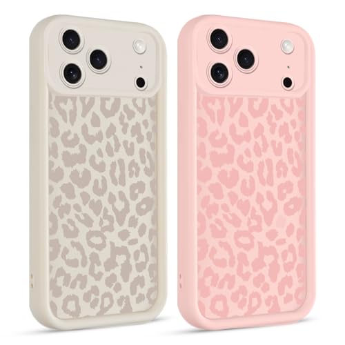 lioscre 2 Pack Cute Cheetah Print Phone Cases for iPhone 17 Pro Case 6.3", Aesthetic Cool Leopard Pattern Design Cover Shockproof Soft TPU Camera Protective Funda for Women Girls, White and Pink