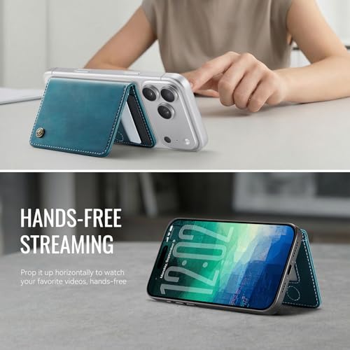 Image of Magnetic Wallet Card Holder with RFID Protection, PU Leather Slim Wallet, Strong Magnet Attachment for iPhone 18 /17 /16 /15 /14 /13 /12 Series Pro Max Plus Mini-Green