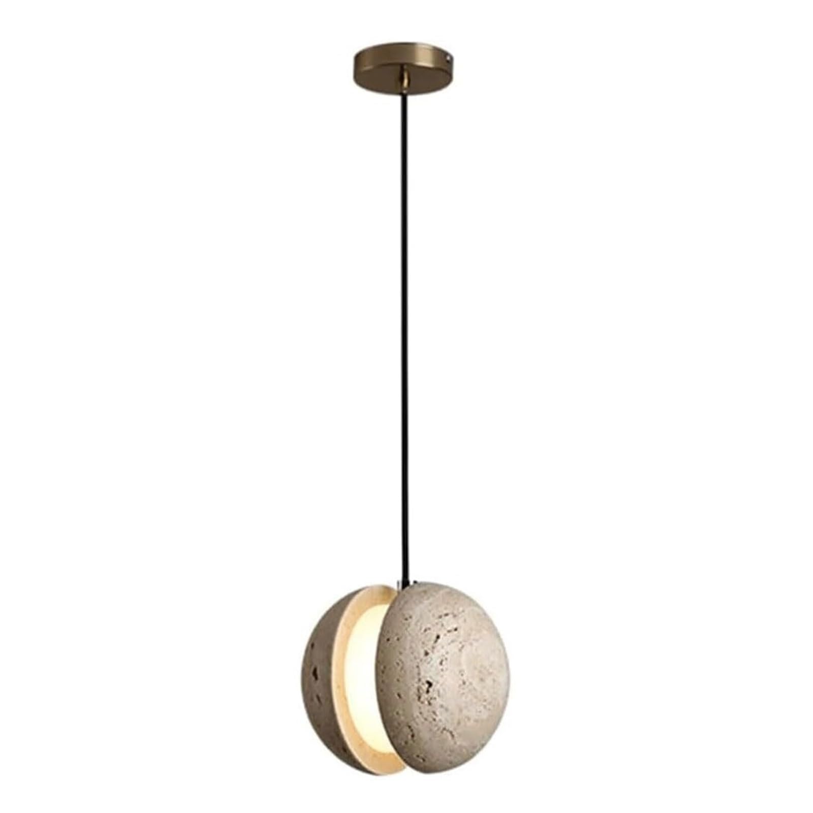 KHUKHU Modern Yellow Travertine Spherical Bedside Pendant Light Retro Mini Kitchen Island Hanging Lamp Japanese Wabi-Sabi Bedroom Chandelier for Living Room Dining Room Bar Counter Study