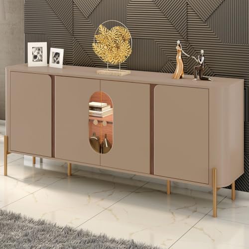 Balcão Buffet Tambaú 4 Portas 1 Prateleira com Vidro e Led Fendi/Carvalho - Móveis Bechara