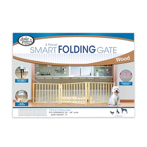Four Paws Expandable Dog Gate, Wood Gate for Dogs, 3-Panel 24-68