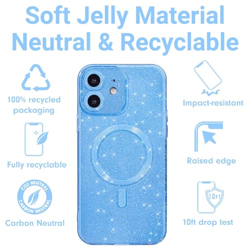 LoeoeL for iPhone 12 Case Glitter Compatible with Magsafe, Girly Cute Sparkly Magnetic Mag Safe Pretty Phone Case for Women, Bedazzled Bling Sparkle Slim Bright Silicone Rubber Jelly, Light Blue by LoeoeL - Used condition - Image 4