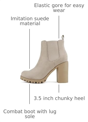 Soda Glove - Ankle Boot w/Lug Sole Elastic Gore and Chunky Heel (Clay Imitation Suede, 10)