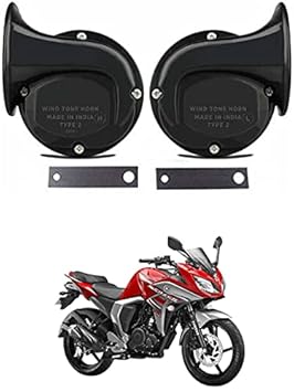 RKPSP Universal Windtone Jalwa Horn (2 and 4 Wheelers), Black Color, Heavy Plastic Body, Set of 2, 12V Voltage for Fazer Universal for All Models