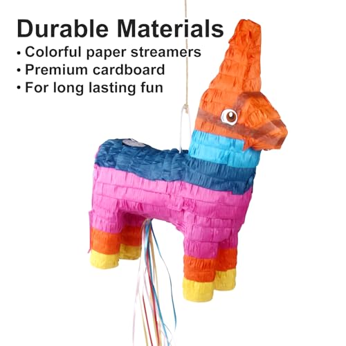 Donkey Pinata 3 Pack — 21" Extra Large Donkey Piñata with Stick & Blindfold — Kids Birthday, Cinco de Mayo, Mexican Fiesta Party Supplies, Fill 4 lbs Candy