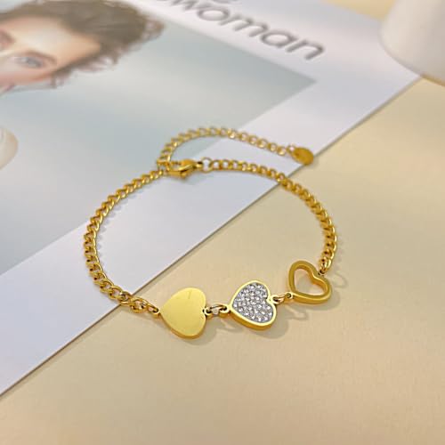 Fashion Stainless Steel Cubic Zirconia Hearts Charm Link Chain Bracelet3
