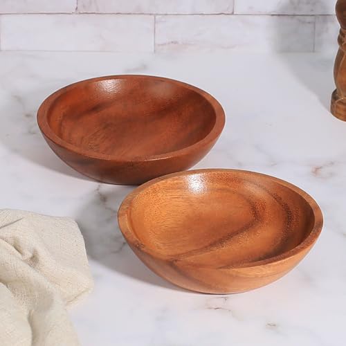 MeowAroma Acacia Wood Serving Bowls, 6 Inch Handcrafted Wooden Individual Bowls Set of 2 for Food/Soup/Salad/Pasta, Use as Snack Holder Plate for Kitchen and Dining by MeowAroma - Image 6