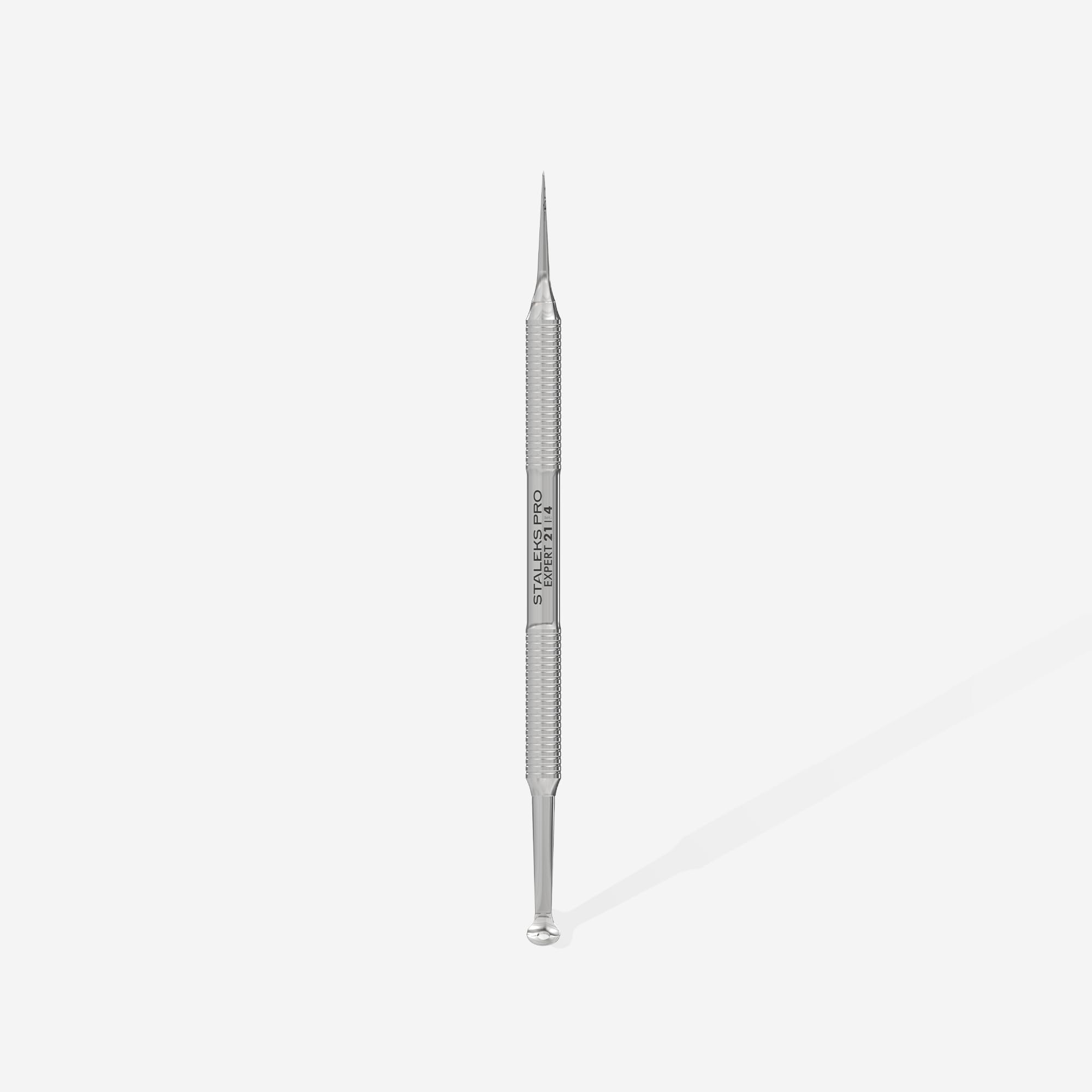 Staleks Pro Expert 21 Type 4 Double-Ended Cosmetology Tool – Uno Spoon (Large Hole Size) + Straight Vidal Needle – Stainless Steel Professional Skin Cleaning Instrument