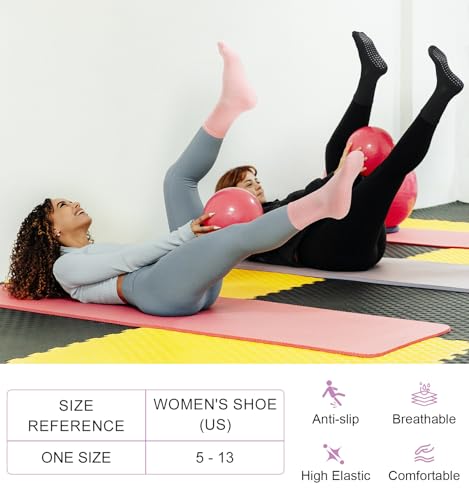 Pilates Socks with Grips for Women Yoga Crew Non Slip Barre Hospital Socks Gym Workout3