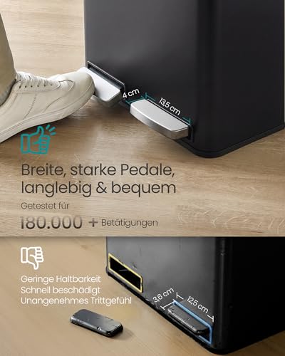 SONGMICS Mülleimer Küche, 2 x 15 L, 2 Fächer, Stahl, Softclose-Deckel – Ansicht 3