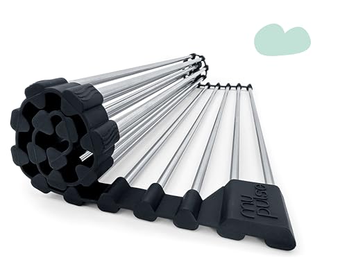 My Pulse® Escurreplatos sobre Fregadero Plegable, Escurreplatos Acero Inoxidable y Silicona (47x35), Escurridor de Platos para Fregadero Enrollable, Escurre Platos, Escurridor platos, Dish Drying Rack