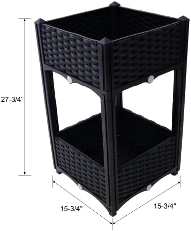 LuckyNote】Raised Beds - Elevated Planter Garden Box with Drainage Plug Raised Garden Beds for Vegetable/Flower/Herb Outdoor Standing Planter Beds Gardening Kit,15.7"x15.7"x27.7" (Black)