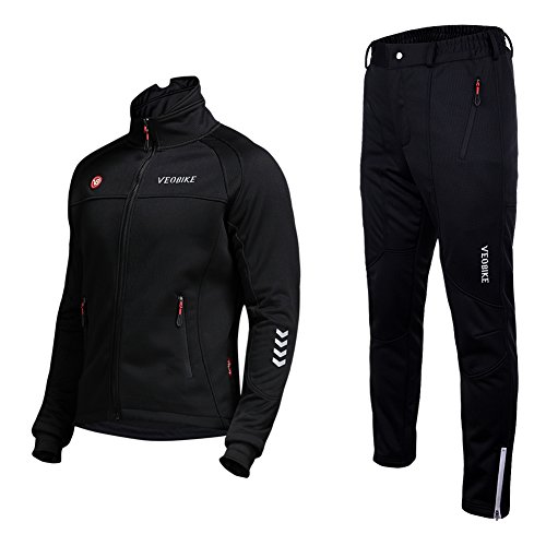 Asvert Malliot de Ciclismo Térmico Hombre para Invierno Ropa de Bicicleta Triple Compuesto Poliéster+Lycra+Fleece Equipación Ciclismo Térmica Ropa+Pantalones Antiviento Impermeable al Aire Libre