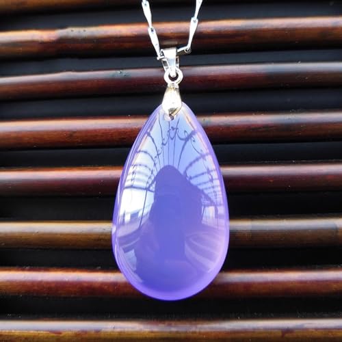 Collier pendentif jade violet calcédoine agate et argent S925 - 2