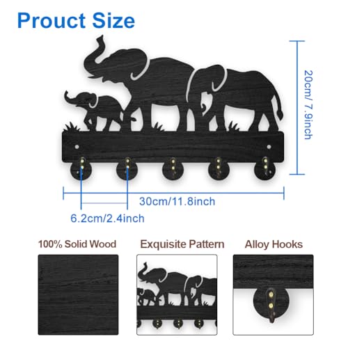 MAYJOYDIY Wood Elephant Family Coat Rack Wall Mount, Wild Animal Key Hangers 30×20cm - Image 2