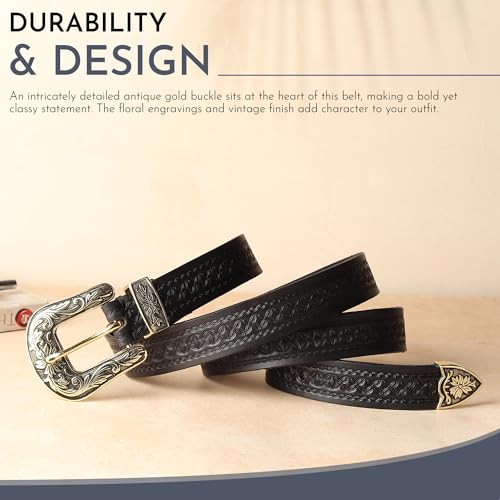 Image of 25mm Genuine Leather Waist Belt for Women - Fancy Vintage Buckle Belt For Jeans | Stylish Adjustable Party Belt For Ladies /Girls /Women | Waist Size 28-44 Inches