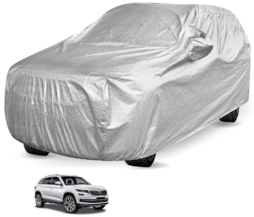 Image of Auto Hub Waterproof Car Cover Compatible with Skoda Kodiaq with Mirror Pocket, Soft Cotton Lining, Waterproof Kodiaq Car Cover- Metallic Silver