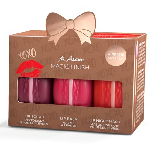 M. Asam MAGIC FINISH Intensive Lip Care Set Kiss Edition(3 x 8,5 g), Lippenpflege Set mit Lip Scrub, Lip Balm & Lip Mask, Beauty-Geschenkset Mit Mini Spatel, Pflege für geschmeidige Lippen