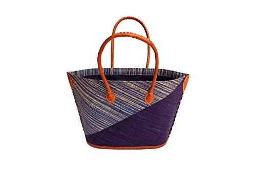 Générique Sac de Plage Raphia - Madastyle - Motif rayé (Bleu Nuit)