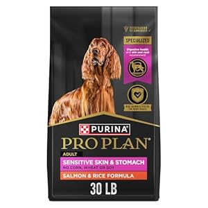Purina Pro Plan Sensitive Skin and Stomach Dog Food Dry, Adult Salmon & Rice Formula, Digestive Health – 30 lb. Bag