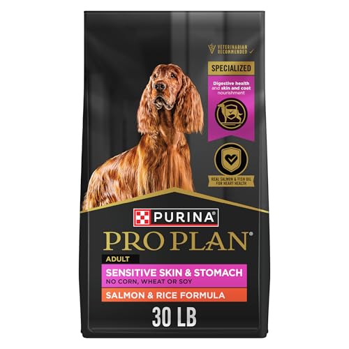 Purina Pro Plan Sensitive Skin and Stomach Dog Food Dry, Adult Salmon & Rice Formula, Digestive Health – 30 lb. Bag