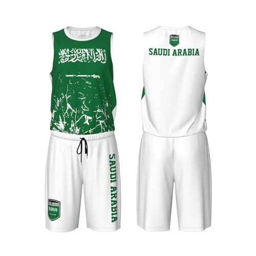 Saudi Arabia Flag Grain (2) Basketball Jersey Uniform Suit for Men Adults Training Athletic Set
