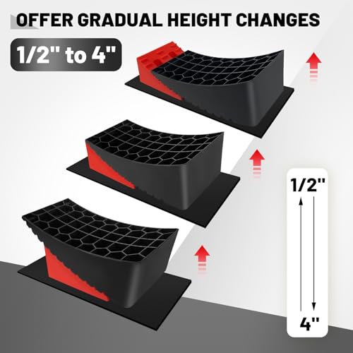 Image of ROBLOCK RV Leveling Blocks Up to G.V.W 35000 LBS, Camper Leveling Blocks with Chocks, Anti-Slip Mats, Carry Bag, RV Leveling System for Travel Trailers, 4 inch Max Leveling Height, 2 Packs, Red