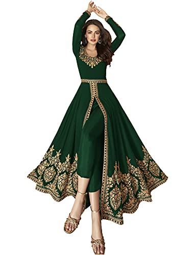 Image of Divine International Trading Co Women's Faux Georgette Semi Stitched Top with Santoon Fabric Bottom and Faux Georgette Dupatta Embroidered Front Slit Anarkali Dress