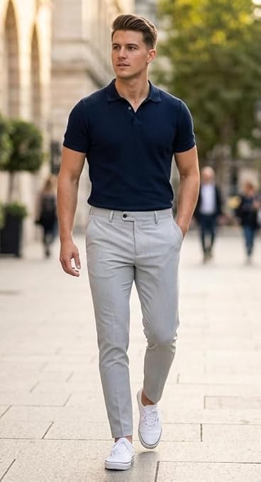 Image of Men Slim Fit Formal Trousers | Stylish Ankle Length Stretchable Office Pants | Men's Comfortable Slim Fit Trousers Combo Pack of 3