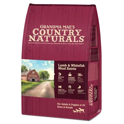 Grandma Mae's Country Naturals Dry Dog Food, Lamb, Whitefish & Brown Rice, Slow Cooked & Nutrient Dense, Made in USA, 4 LB Bag