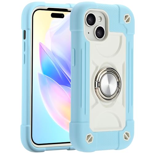 Image of MARKILL Compatible with iPhone Case with Ring Stand, Military Grade Drop Protection Full Body Rugged Heavy Duty Protective Durable Cover iPhone. (Ice Blue, iPhone 15 6.1 inch)
