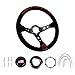 RASTP Universal Racing Steering Wheel 13.6”/345mm 6 Bolts Grip Suede Wrapped with Horn Button for Car Boat Truck Yacht