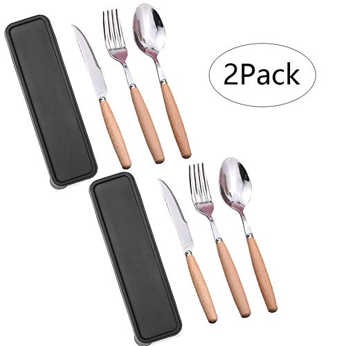 Portable Cutlery Set with Case,Camp Utensils Set,2 Pack Reusable Office Flatware Set,Healthy