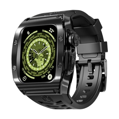 Premium Watch Band Compatible with Apple Watch Series 9/8/7/SE2/6/5/SE/4, Stylish, Durable, and Enhanced Protection for Your Device - Metal iWatch 44mm/45mm Protective Case (iWatch 44/45 Case, Black)