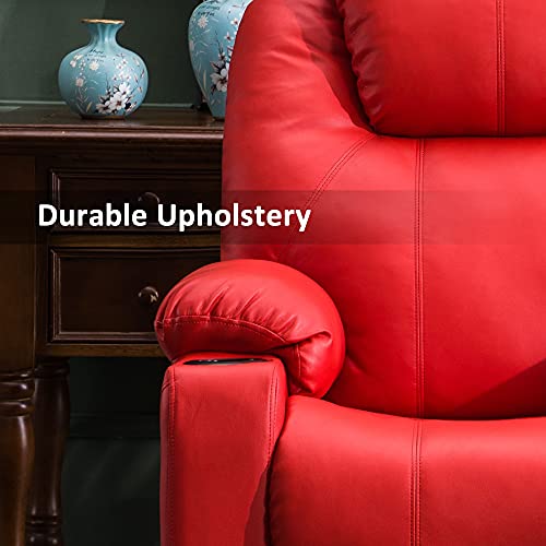 Mcombo Electric Power Lift Recliner Chair Sofa With Massage And Heat For Elderly, 3 Positions, 2 Side Pockets, And Cup Holders, Usb Ports, Faux Leather 7040 (Medium, Red) #TOP4
